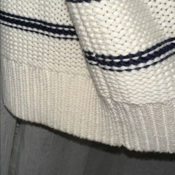 Madewell XL Bright Ivory Navy Stripes Reverse Knit Crewneck Sweater - Picture 15 of 16